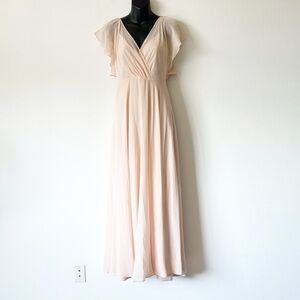 Jenny Yoo Pink Gown with Flutter Sleeves and V-Neck for Bride